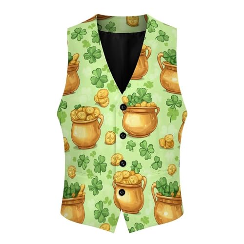 Shamrock St-Patrick's Day Coins Men's Suit Vests Business Formal Dress Vest V-Neck Waistcoat for Wedding Casual4