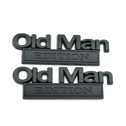 Image of 2pcs Metal Old Man Edition Emblem 3D Badge Fit for Universal Car Truck SUV Side Rear Front Hood Trunk Door Decal Sticker (Black)