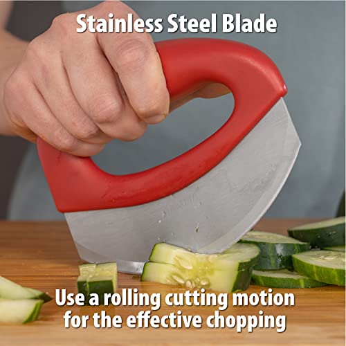 Maxam Mezzaluna Chopper - 6 Inch Stainless Steel Rocker Knife For Cutting Salad, Vegetables, Fruit, Herbs, Pizza - Chopping & Mincing Slicer With Ergonomic Polypropylene Plastic Handle & Cover Sheath #TOP4