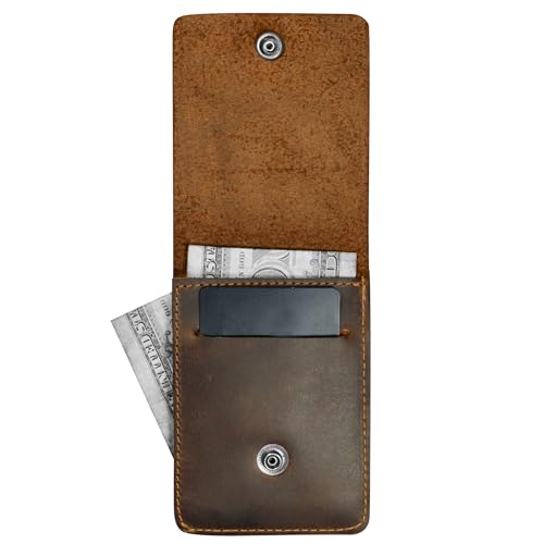 Hide & Drink, Vertical Front Pocket Wallet with Card Slot, Compact Storage for Bills, Card Holder, Full Grain Leather, Handmade, Bourbon Brown2