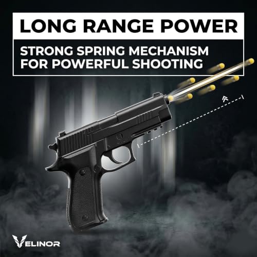 Image of VELINOR Pull-Back Action Toy P729 Gun with 200 BB Bullets | Long Range Shooting Pistol for Kids & Adults | Removable Magazine | Strong Spring Power | Safe Plastic BB Pellets