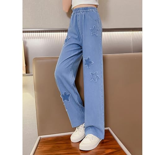 Girls Wide Leg Jeans Straight Baggy Elastic Waist Star Ripped Denim Pants Kids 2025 Cute Fall Classic Fit Pants3