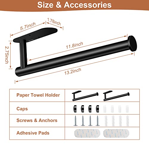 Paper Towel Holder Towel Rack,Wacetog Under Cabinet Paper Towel Holder Wall Mount 2 Pack Stainless Steel Paper Towel Rack For Kitchen Paper Towel Roll Holder (Black) #TOP2