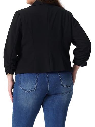 Agnes Orinda Women's Plus Size Blazer Dressy Ruched 3/4 Sleeve Casual Notch Lapel Work Office Cropped Blazer Jacket4