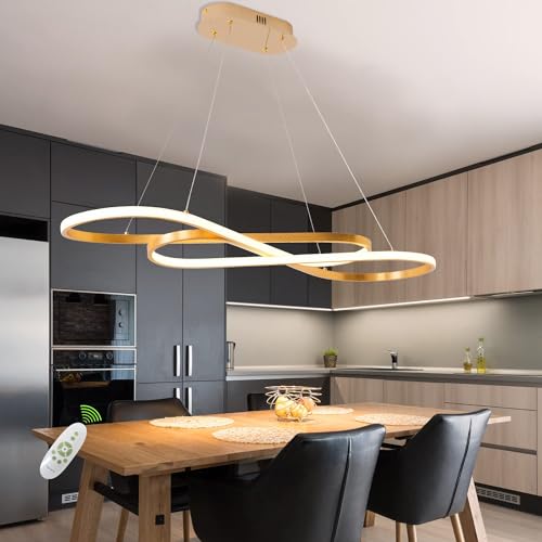 Likflyer Lustre LED Doré Pour éclairage D'îlot de Cuisine, Lustre Moderne à Intensité Variable Pour Salle à Manger, Luminaire Suspendu LED Moderne de...