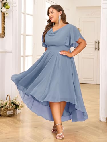 ZNU Plus Size Prom Dresses 2025 High Low Bridesmaid Dress Summer Wedding Guest Formal Cocktail Dress for Women3