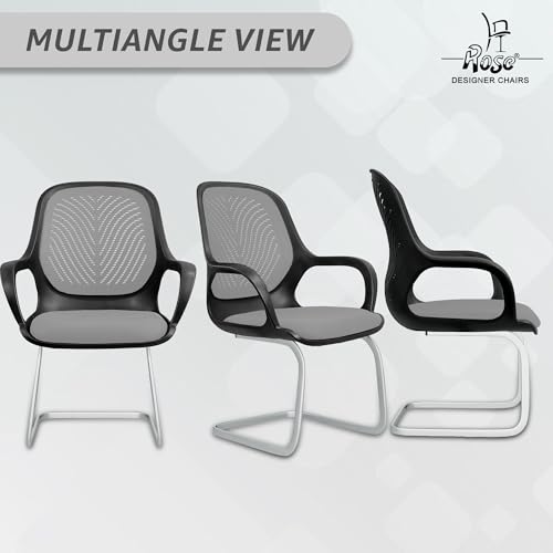 Image of ROSE Zaria | 3 Years Brand Warranty | Ergonomic mesh mid-Back Office Chair, Perfect for Study, Work from Home, revolving, Rolling Computer Desk Chair (Black & Grey, Visitor)