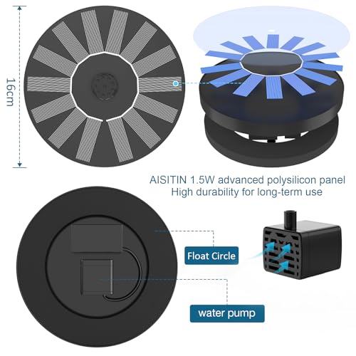 AISITIN Solar Springbrunnen für Außen 2025 Verbesserter, Solarbrunnen für Draussen mit 6 Sprüh Effekten, Solar Teichpumpe Solar Schwimmender Fontäne Pumpe für Garten, Teich, VogelBad, Wasserspiel