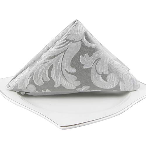 EHouseHome Damask Jacquard Cloth Napkins Waterproof Spillproof Polyester Fabric Napkins Silver Grey, Set of 12, 17 x 17 Inch