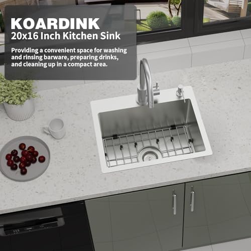 Kitchen And Bar Sink, 20x16 Inch Stainless Steel Drop In Kitchen Sink Modern Single Bowl Topmount Bar Sink Combo-SS Grid,Silicon Mat,Drain Strainer Set Compatibility With Various Kitchen & Bar Style