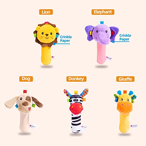 Jollybaby Baby Cartoon Hand Rattles Squeaker Sticks, Plush Animal Toy For 0 3 6 9 Month, Soft Stuffed Shaker Rattle For Toddlers Girls & Boys(Dog) #TOP4