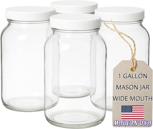 kitchentoolz 1 Gallon Glass Jar Wide Mouth with Airtight Foam Lined Plastic Lid - Large Mason Jar for Fermenting Kombucha Kefir - Storing and Canning (4)
