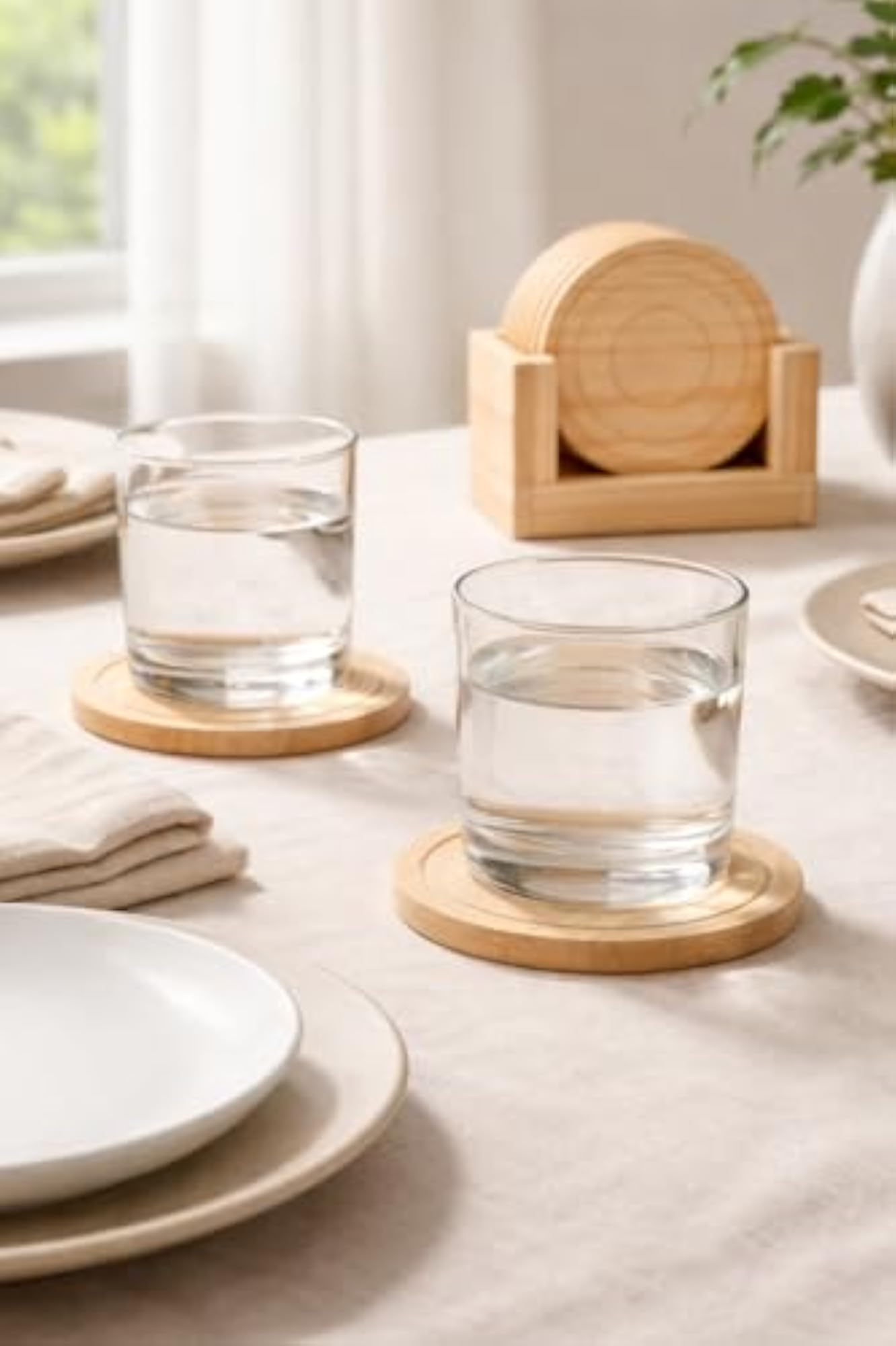 6-Piece Wooden Coasters Set with Holder