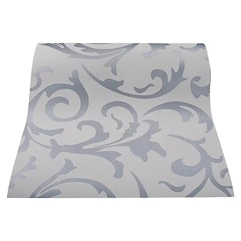 Q QIHANG Sliver Gray Victorian Damask Embossed Textured Non-Woven Material Non-Pasted Wallpaper Roll 1.73'W x 32.8'=57 Square feet Cover