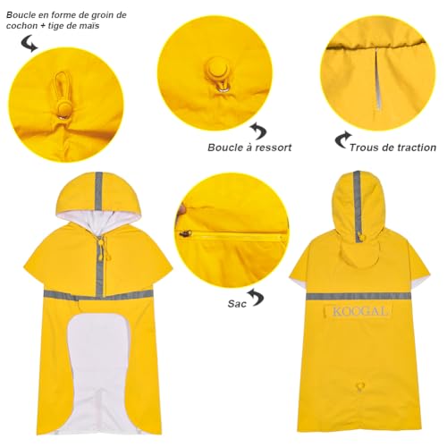 KOOGAL Große Hunde Regenjacken Mit Kapuze,Hunde Regenmantel,Mit Reflektierenden Sicherheitsstreifen, Wasserdichter Hundemackintosh, Geeignet Für Mittlere Und Große (Gelb, 5XL)