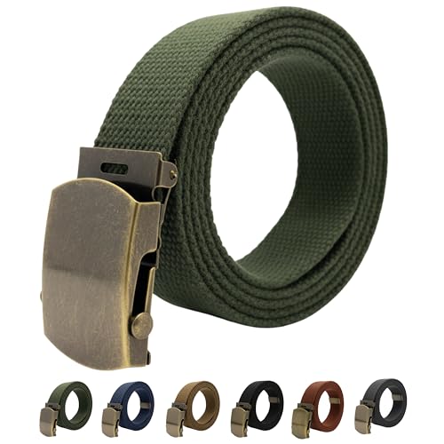 Canvas Belt Web Belt Military Belt Golf Belt with Antique Brass Buckle and Tip Waist Size Up to 45