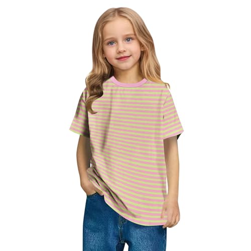 Girls Color Block Short Sleeve T-Shirts Casual Striped Boys Summer Tops Loose Crewneck Basic Tees for Kids 3-14 Years 7