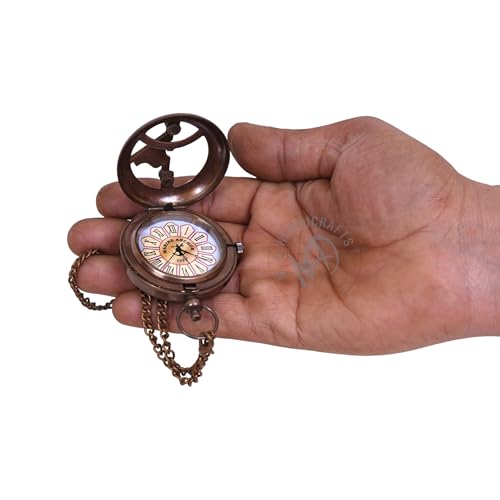 MA HANDICRFT Nautical Antique Brass Working Pocket Watch with Leather Case Vintage Analog Push Button Pocket Watch Gift for New Year, Christmas4