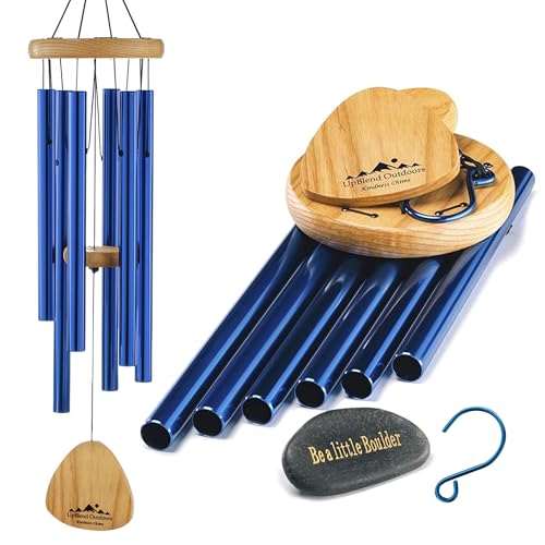 UpBlend Outdoors Wind Chimes for Outside, Gift for Mom, Deep Tone, Sympathy Gifts for Loss of Loved One, Patio Decoration, Memorial Windchimes, 29" Blue