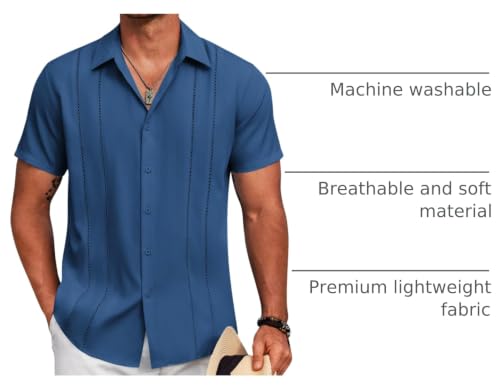 Image of COOFANDY Mens Cuban Guayabera Shirt Short Sleeve Button Down Shirts Summer Beach Vacation Shirts