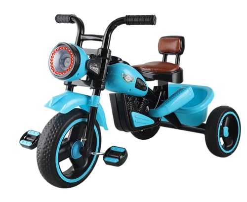 Image of JoyRide Ninja Plug N Play Durable Kids /Pedal Baby Tricycle, Storage Basket, Leather Seat, Led Headlight, Music for 18 Months to 5 Years Boys /Girls /Carrying Capacity Upto 30 Kgs (Blue)