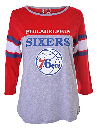 Ultra Game NBA Philadelphia 76ers Womens T-Shirt Raglan Baseball 3/4 Long Sleeve Tee Shirt, Team Color, Medium