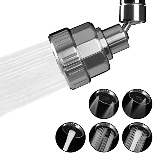 Faucet Sprayer Attachment, Big Angle Swivel Kitchen Faucet Aerator,Sink Faucet Head Replacement, 5 Spray Models, 55/64-27Uns Famale Thread, Male Thread Adapter Included, Brushed Nickel #TOP7