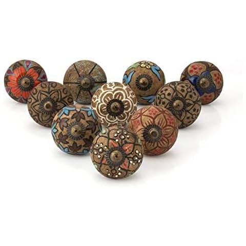 KPAVIR Interior Cabinet Drawer Knobs Ceramic and Metal, Dusty Look (Antique), Set of 10 Cover