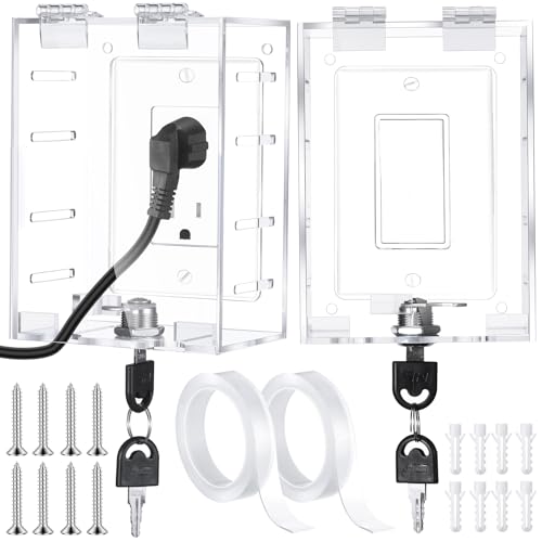 Briwooody 2 Pcs Baby Safety Outlet Cover Box Clear Outlet Covers with Key Outlet Cover for Electrical Outlets Easy Install, Provides Extra Space Inside for Plugs, Adapters