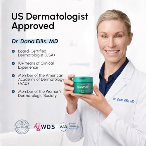 Image of MAREE Azelaic Acid Acne Clearing Pads - Exfoliating Pads with Glycolic & Hyaluronic Acid for Face - 10% Azalecic Acid & Centella Redness Soothing Pad - Zero Pore Facial Toner Pad - Acido Azelaico
