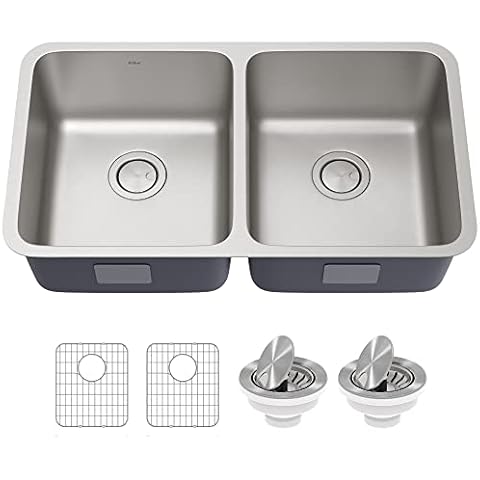 KRAUS Dex 33-inch Undermount 16 Gauge Stainless Steel Double Bowl Kitchen Sink Cover