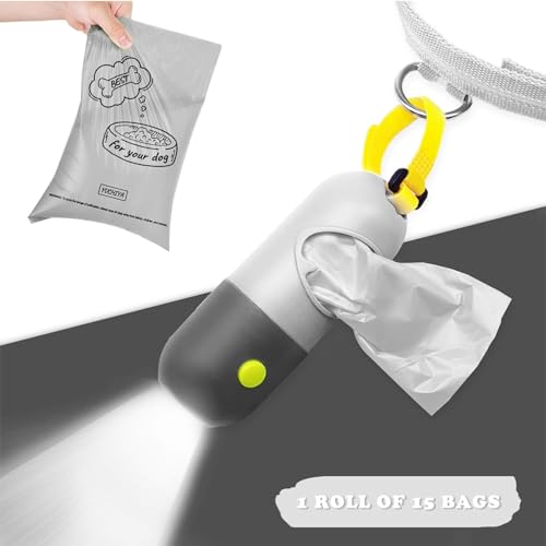 Dog Poop Bags Holder with LED Flashlight|Pet Waste Bags Dispenser for Leash|Doggie Potty Bags Container with Leak-proof Pet Trash Bags and Accessories (Light Gray, 2 Holder 30 Bags) - Thumbnail 3