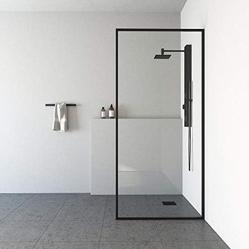 VIGO Zenith Fixed Glass Shower Wall Panels | Framed Tempered Shower Glass Panel for Open Walk-in Bathroom (3" L x 34.125" W x 74" H) | Clear Glass Shower Panel with Matte Black Hardware Finish