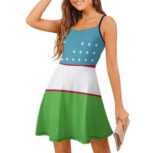 Xakuxogn Uzbekistan Flag Women's Spaghetti Strap Mini Dress, X-Large