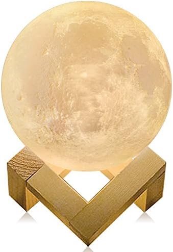 3D Printed Moon Lamp Lighting Night Light, Wooden Base with Touch and Remote MoonLight Valentine's Decoration(50cm)