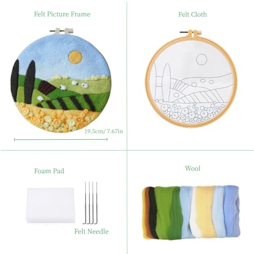 Image of Wonafa DIY Wool Needle Felt Starter Kit, Beginner Needle Felt Kit with Wool Felt Bag, Felts Needles, Photo Frame, Foam Mat, Felts Cloth and Instructions for Home Decor, Art Crafts (K3)