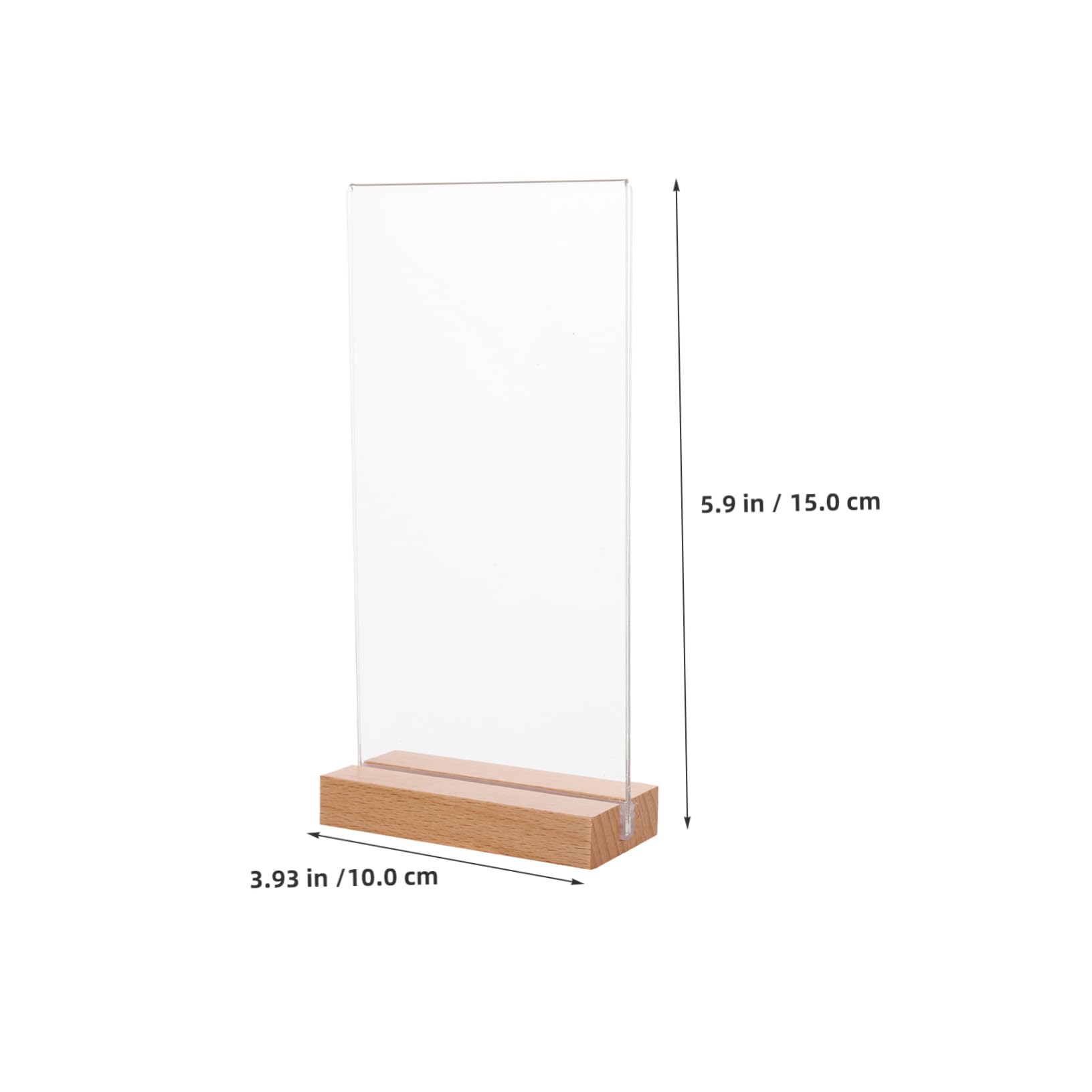 5 Piezas Soporte para Carteles Acrílico Transparente con Base Madera Exhibidor T Doble Cara para Menús Soporte Plástico para Publicidad Restaurantes Bodas y Tiendas de Unidades