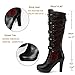 KysBloes Women Lace Goth Knee High Boots Buckle Block Heel Lace Up Knee Length Boots Punk Platform Tall Boot(Red,US size 8.5)