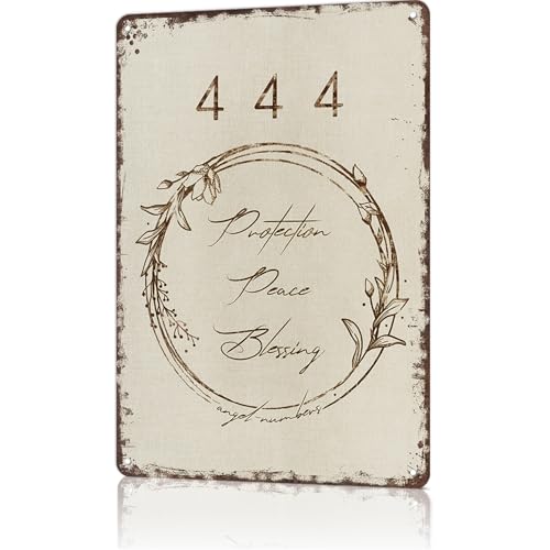 Vintage Metal Sign Angel Number 444 Poster Retro Tin Signs Funny Aluminum Sign For Man Cave, Garage, Living Roome, Cafe And Pub Decoration 8 X 12 Inch