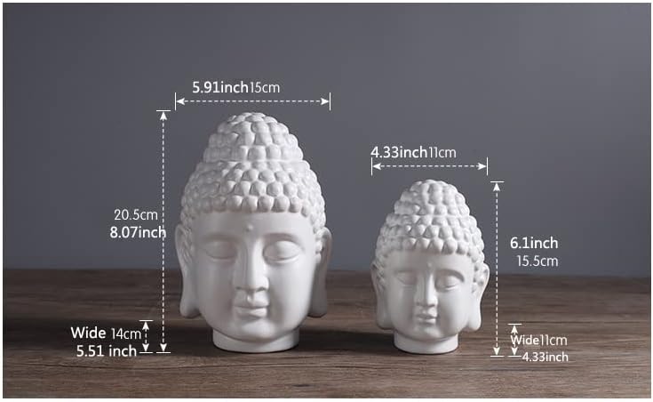 Miniatura 3 de Estatua de cabeza de Buda, proceso de esmalte blanco de cerámica de temperatura media, superficie lisa, meditación de yoga en el jardín, decoración