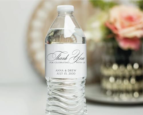 Water Bottle Labels - Thank You for Celebrating with Us, Wedding Welcome Bag Stickers. Water Bottle Stickers, Water Labels Script Font, Printed Beverage Sticker. Minimalist. - Thumbnail 2