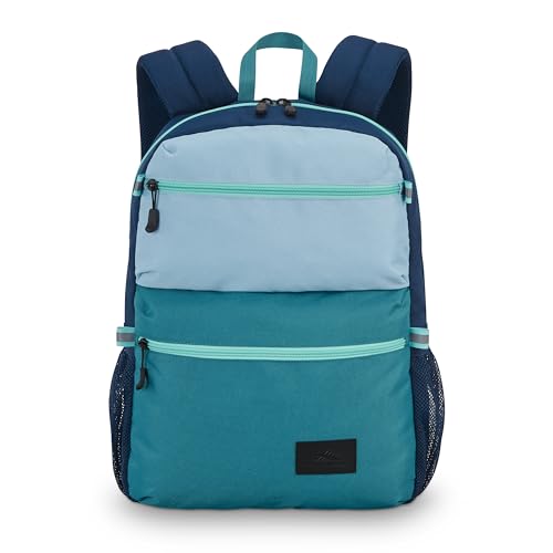 Image of High Sierra Everclass Backpack - Travel or Work Laptop Bookbag with 360 Reflectivity, Dual Water Bottle Pockets & Fits Laptops Up To 15.6 inch, One Size, Glacial Blue /Sea /Tide Navy