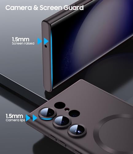 Image of DIZORO Samsung S24 Ultra Case, Compatible with Mag Safe Back Cover, Matte Luxury Metallic Luster Flexible TPU Wireless Charging Shockproof Case with Camera Protector Lens (Coffee)