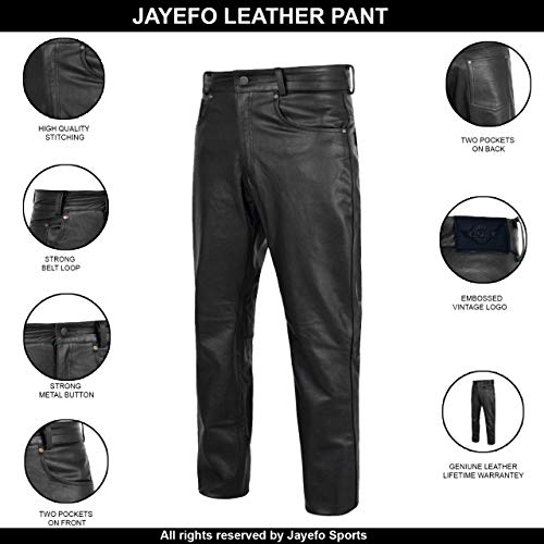Alpha Cycle Gear Leather Motorcycle Pant for Bikers Rider Moto Sports Real Cowhide Leather for Men (Black, WAIST/34)