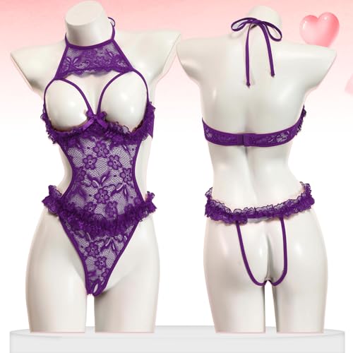 Avidlove Women Lingerie Sexy Body Suits Women Lace Teddy One Piece Lingerie Purple M — view 5