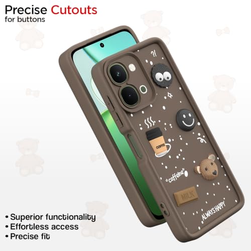 Image of Pikkme Back Cover for Vivo T5x / Vivo Y51 Pro /iQOO Z11x 5G | 3D Bear Silicone Cute & Fun Coffee Cartoon | Full Body Protection Bumper Case (Brown)