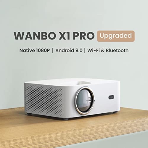 WANBO X1 Pro (Upgraded),Native 1080P Full HD,Android 9,Projector for Home,LED Cinema,350 ANSI,3900 lumens ,WiFi Bluetooth,HDMI ARC,Dolby DTS,4D Keystone Correction,Global Version,White