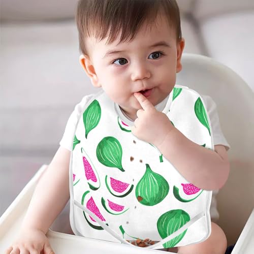 MCHIVER Fig White Baby Bibs for tag1 Waterproof Feeding Bib Apron with Food Cather Adjustable Cotton Food Eating Bib 2 Pack 5