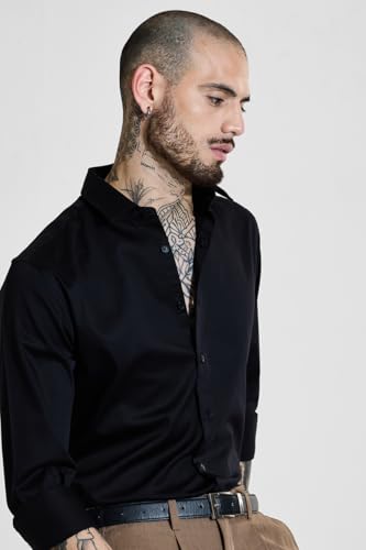 Image of SNITCH Men Formal Shirt | Slim Fit Long Sleeve Spread Collar Solid Design | Premium Cotton Blend & Breathable Fabric for Office & Casual Wear