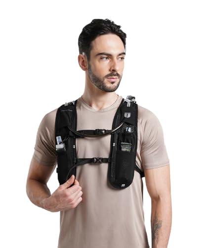 Image of TEGO Pacer Trail Hydration Vest | Hydration Pack for Running & Hiking | Adjustable Running Vest with Storage, Reservoir Pouch & Reflective Details |Compatible with Soft Flasks & 2L Bladder (Black)